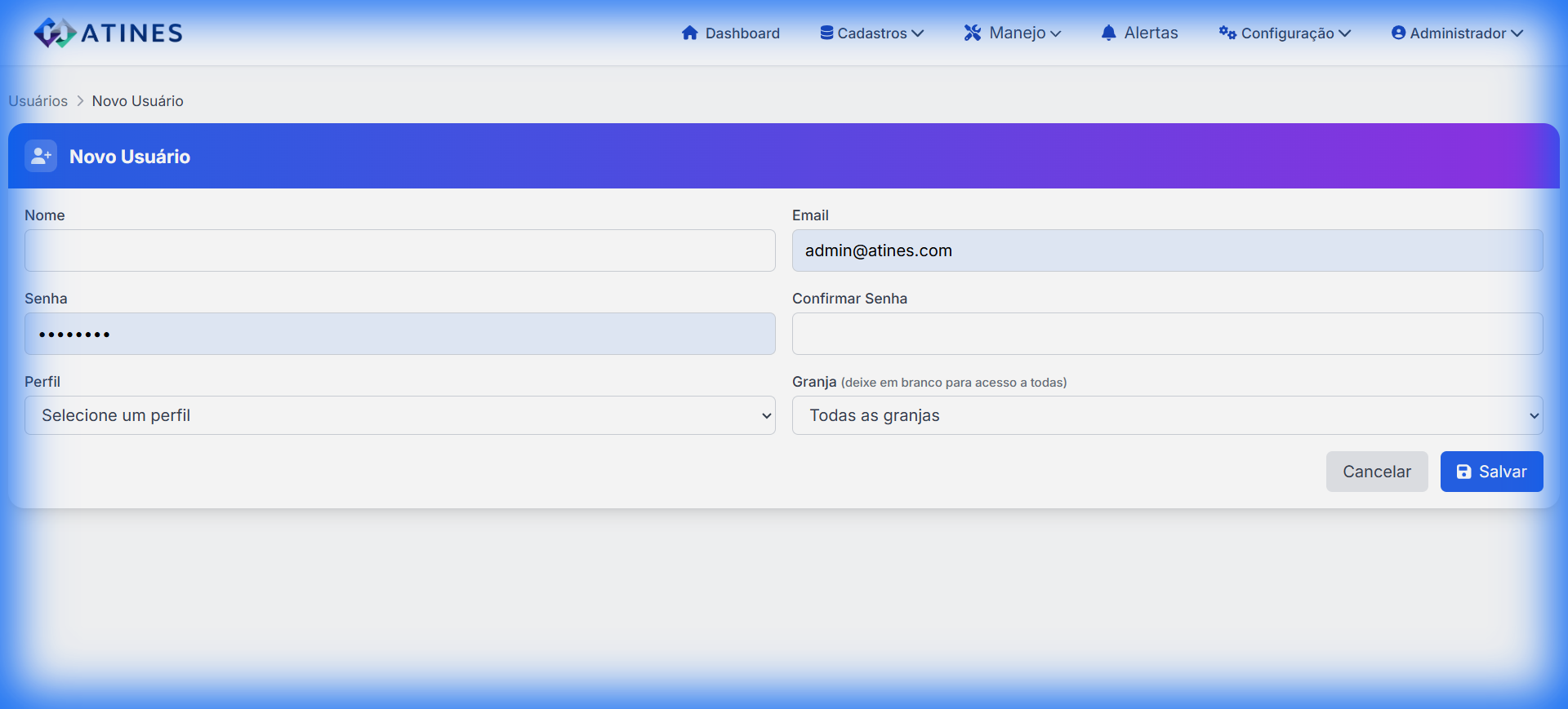 Formulário de Cadastro de Usuário